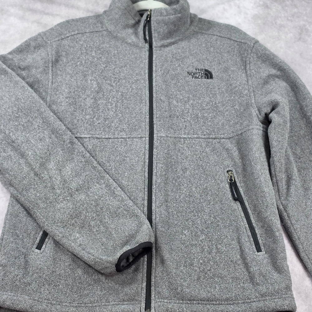 The North Face Fleece Jacket Mens Small Gray Excellent Full Zip Mock Neck Pocket